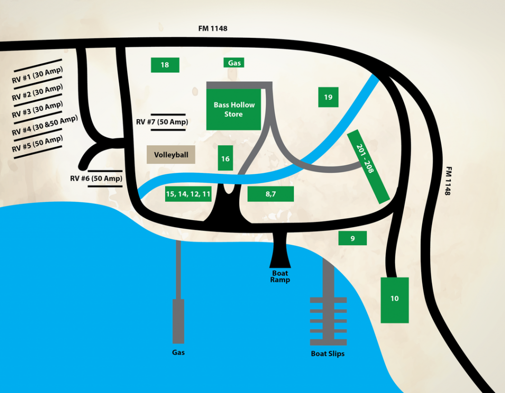 Bass Hollow RV and Cabin Site Map