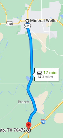 Map of the Brazos River South Scenic Route from Mineral Wells south on US 281 to Santo Map of the Brazos River South Scenic Route from Mineral Wells south on US 281 to Santo