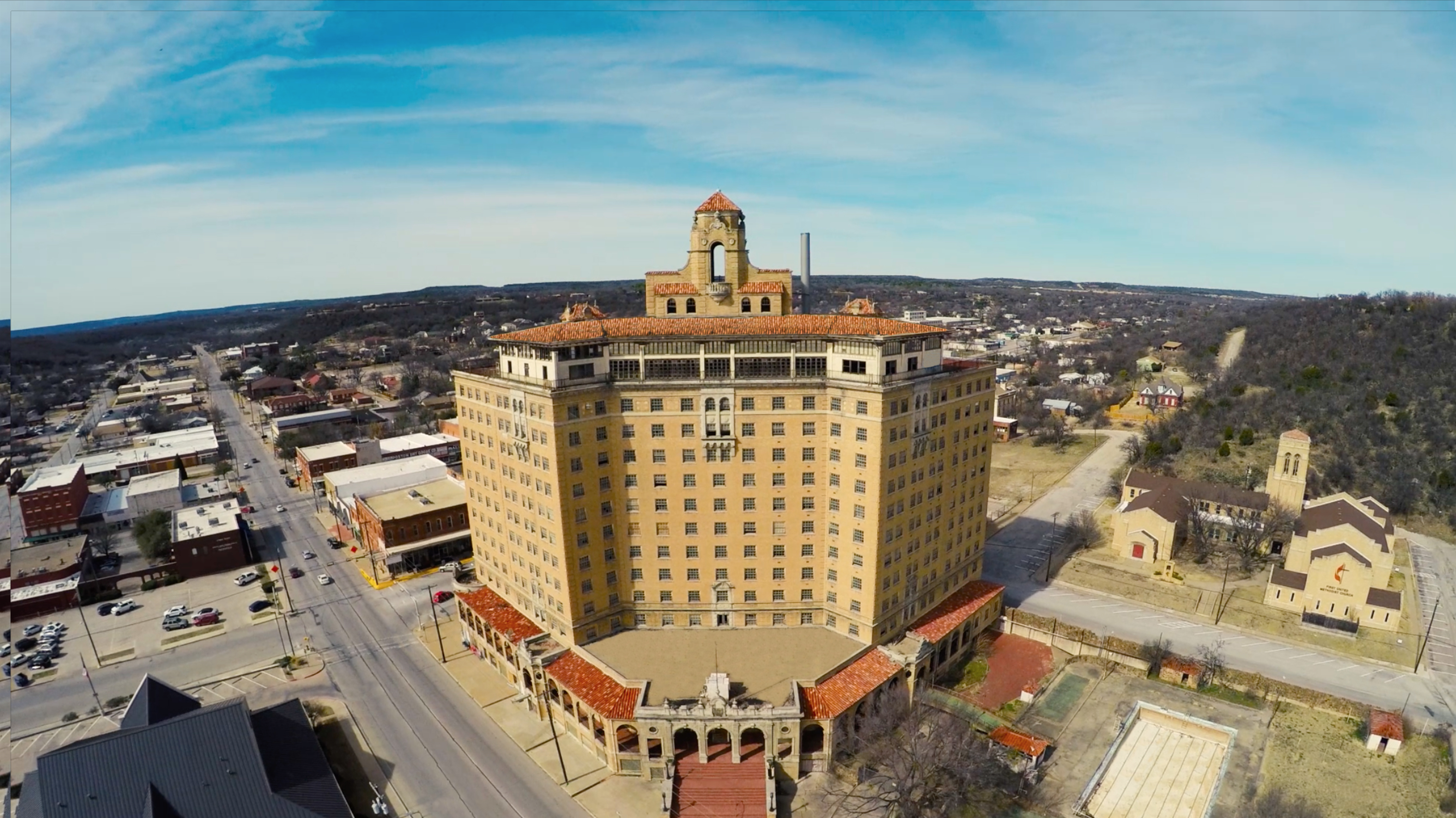 Aerial View of The Baker Hotel in Mineral Wells