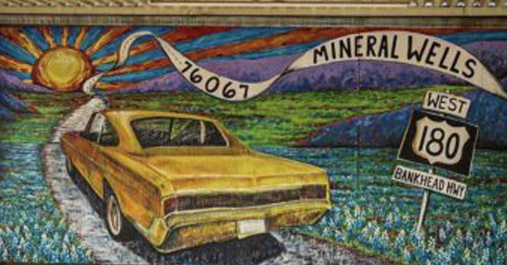Mural of car on road