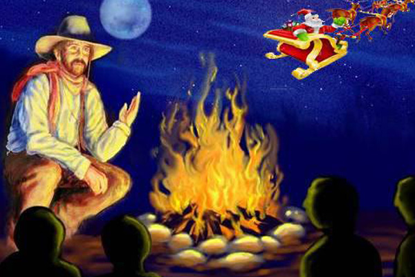Cowboy around campfire illustration