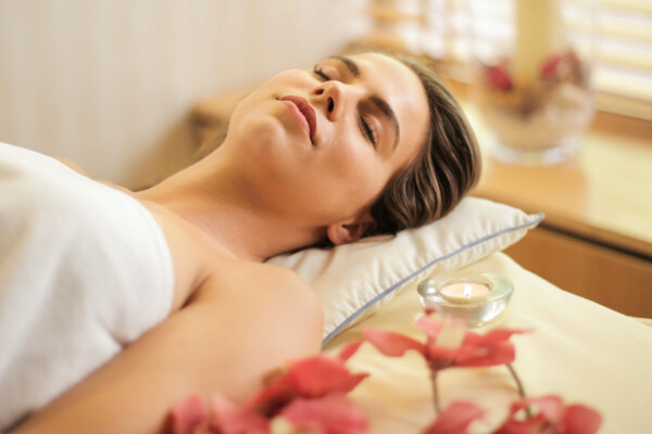 Woman relaxing on Massage table