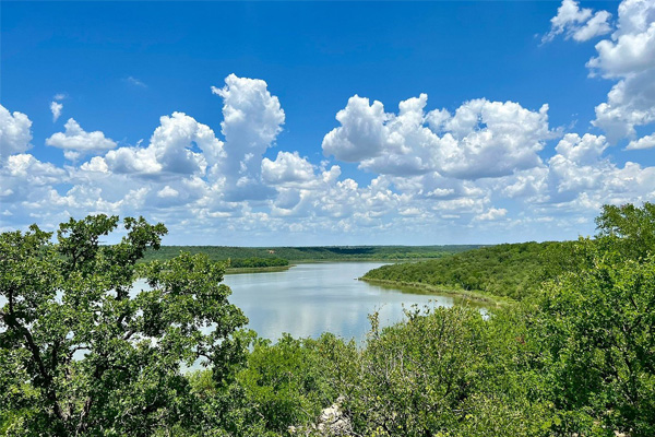 LakeMineral Wells State Park Trailway aerial overview of park and lake