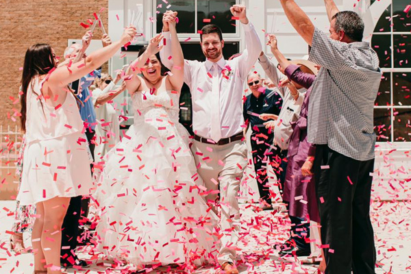 Mineral Wells Wedding party on top of Crazy Water Hotel rooftop