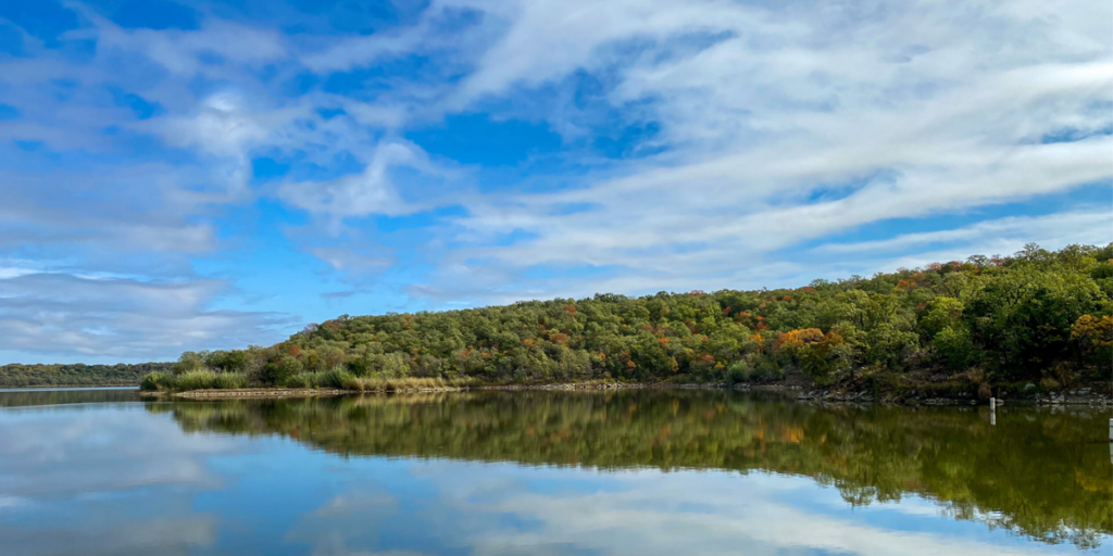 Mineral Wells State Park with water and treeline